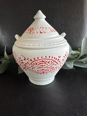 Bone White Porcelain Bisque 7" Ginger Jar "John Robshaw Designs" "Lanka Pattern"